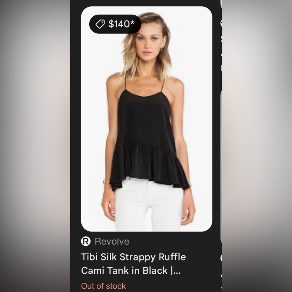 Revolve Tibi Black Silk Strappy Ruffle Cami Tank TopShirt | 100% Silk | Size 0